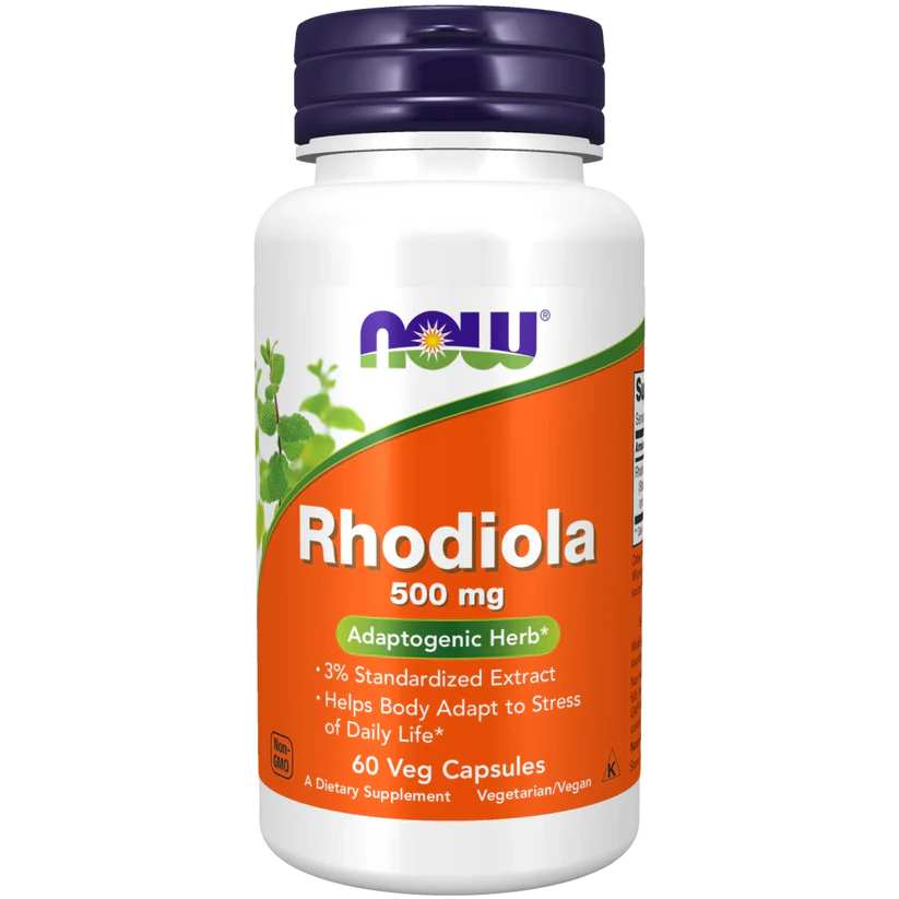 Rhodiola 500 mg - Adaptógeno Natural de NOW Foods | Extracto Estandarizado al 3% de Rosavinas | 60 Cápsulas Vegetales