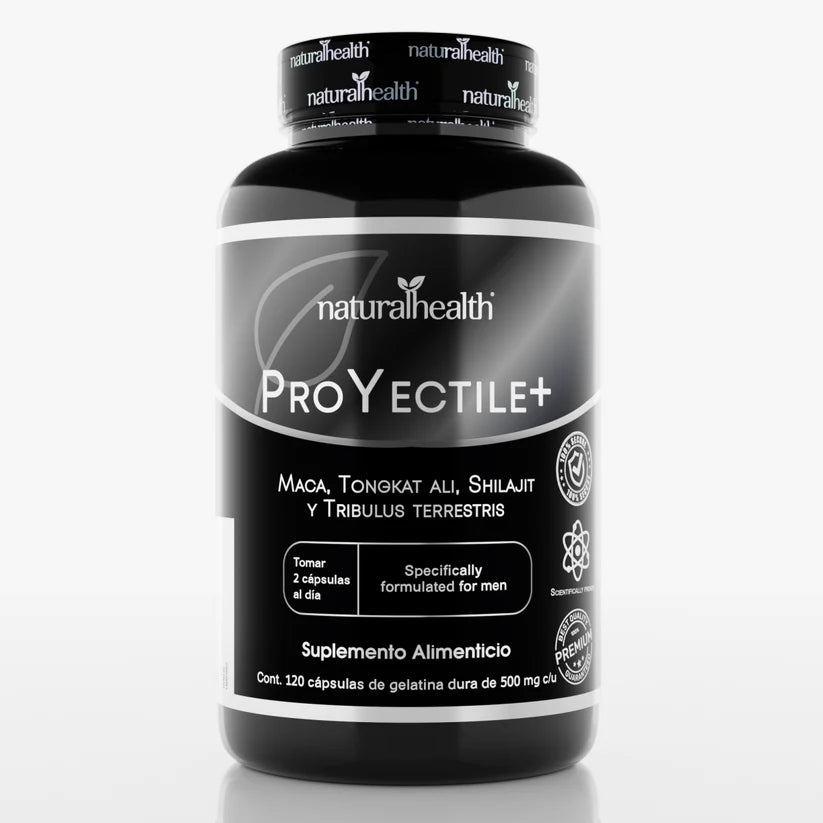 Proyectile 500mg de Natural Health | Maca, Shilajit y Tribulus Terrestris para Energía y Vitalidad Masculina | 120 cápsulas