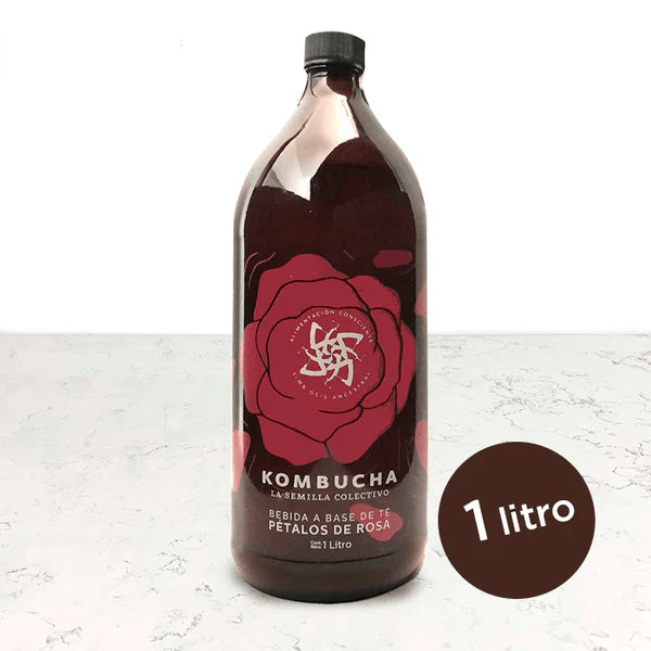 Kombucha orgánica pétalos de rosa 1 litro La Semilla Colectivo