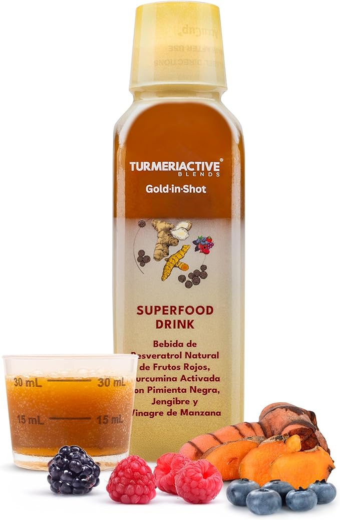 Bebida Gold-in-Shot funcional de resveratrol, curcumina y frutos rojos 480ml Turmeriactive