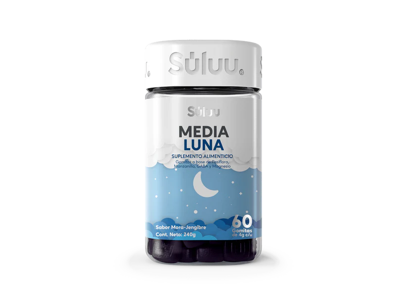 GABA + Magnesio + Pasiflora y Manzanilla 4g Media Luna de Súluu | Promueve un sueño profundo y reparador, actuando sobre el insomnio | 240g en 60 gomitas sabor Menta - Jengibre