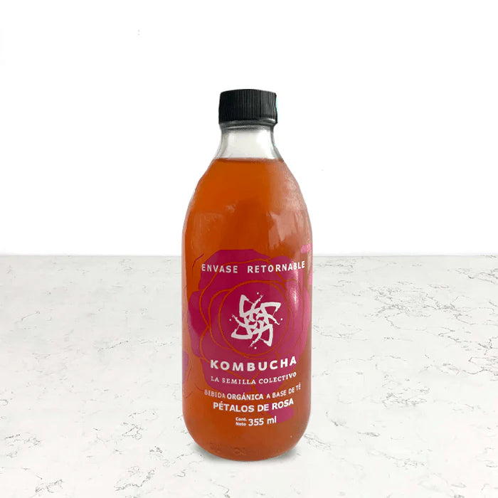 Kombucha orgánica pétalos de rosa 355ml La Semilla Colectivo