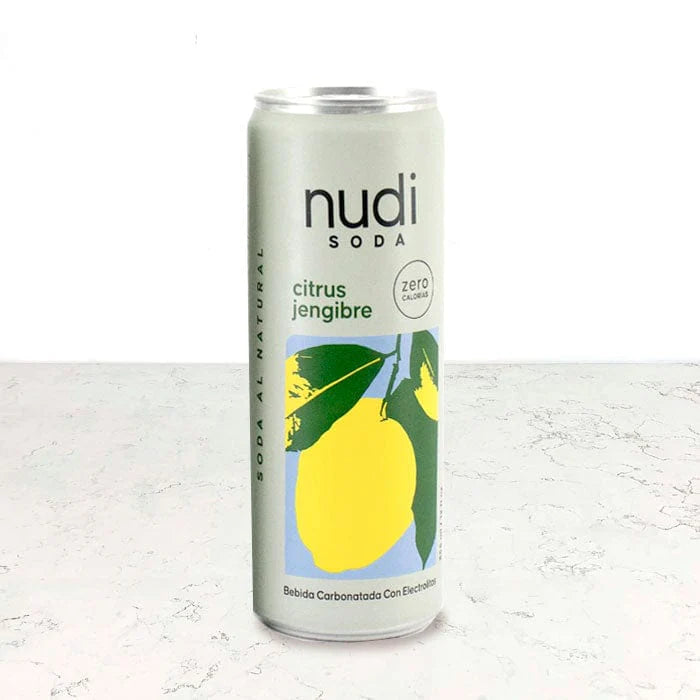Soda citrus jengibre sin azúcar con electrolitos 355ml Nudi Soda